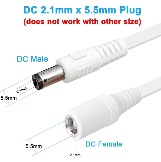 Alt view image 2 of 6 - 2 Pack 20FT DC Power Extension Cable 5.5mm x 2.1mm12v DC Extension Cord Power Adapter for CCTV Security Camera Surveillance IP Camera,LED Strip,24v 12 Volt Male to Female Plug Flat Cable (20FT)