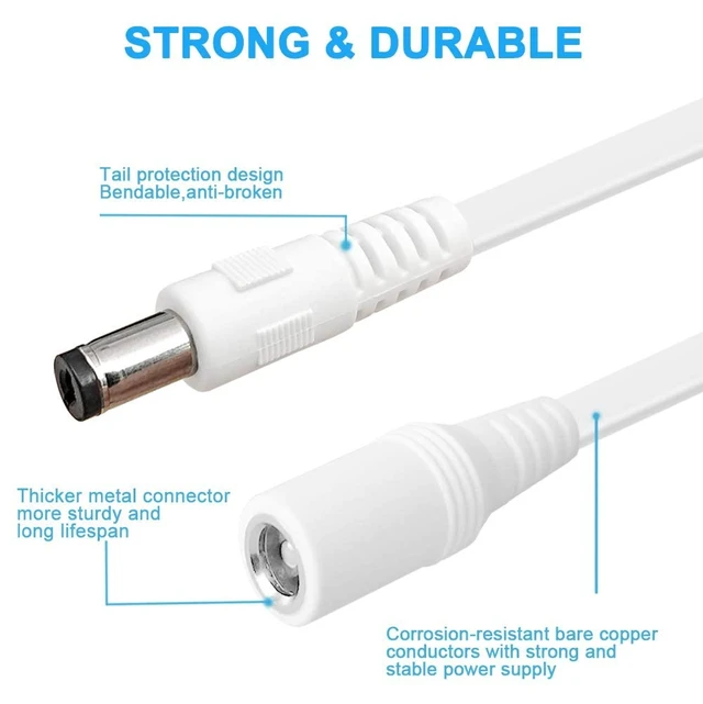 Alt view image 5 of 6 - 2 Pack 20FT DC Power Extension Cable 5.5mm x 2.1mm12v DC Extension Cord Power Adapter for CCTV Security Camera Surveillance IP Camera,LED Strip,24v 12 Volt Male to Female Plug Flat Cable (20FT)