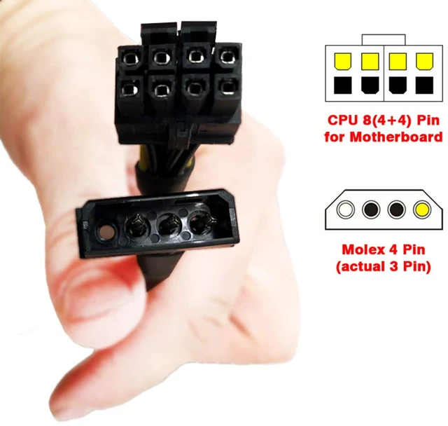 Alt view image 4 of 5 - Molex LP4 Male ATX Power Supply to CPU 8(4+4) Pin EPS-12V Converter Adapter Cable Braided Sleeved 20 inches (NOT PCIe Adapter Cable)