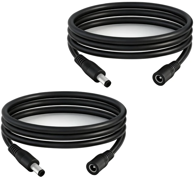 Main image of 2pcs 5.5mm×2.1mm14AWG DC Cable Male to Female Connector 5521Connector 3.3FT | Heavy-Duty DC Extension Cables Suitable for CCTV Cameras, LED Strip Lights, Solar Panels, and Energy Storage Systems