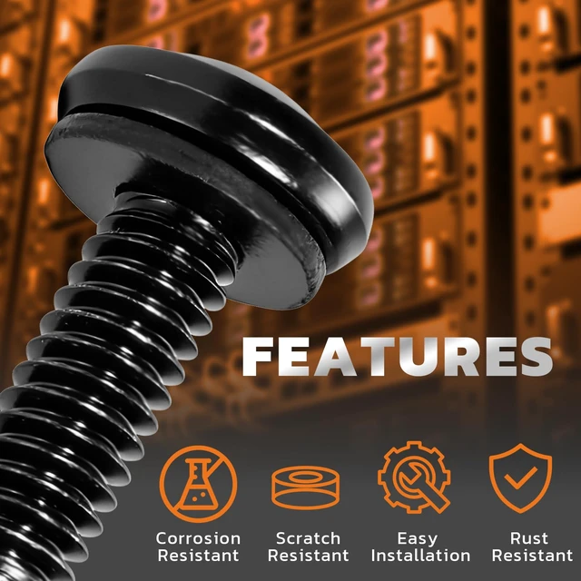 Alt view image 5 of 7 - 10-32 Rack Screws with Nylon Washers, 60 Pack, Black | For Matching Pre-Threaded Rack Rails, No Cage Nuts Needed, Self-Guiding Pilot Points, Panel-Protecting Nylon Washers