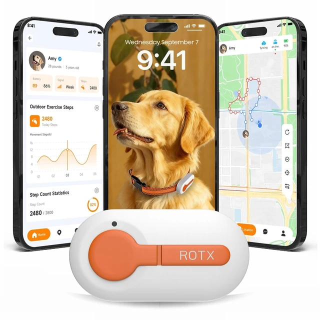 Main image of Dog GPS Tracker Real-time Tracker Alerts Virtual Fence Location for Pet Over 11.06lbs Dog Cat Collar Attachment of Random Color Subscription Required Waterproof IP67 Health & Wellness White