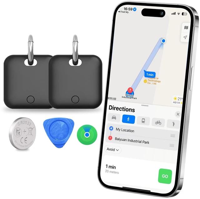 Main image of Smart Tracker Tags-2 Pack(iOS Only) Compatible with Apple with 1 Battery,Replaceable Battery,Bluetooth Luggage Smart GPS Tag Works with Apple Find My APP,Item Finders for Dog/Key/Luggage