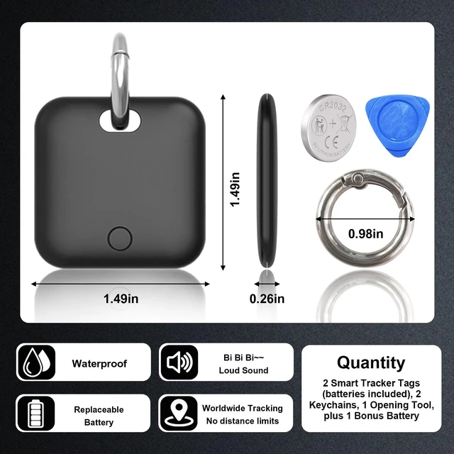 Alt view image 2 of 7 - Smart Tracker Tags-2 Pack(iOS Only) Compatible with Apple with 1 Battery,Replaceable Battery,Bluetooth Luggage Smart GPS Tag Works with Apple Find My APP,Item Finders for Dog/Key/Luggage