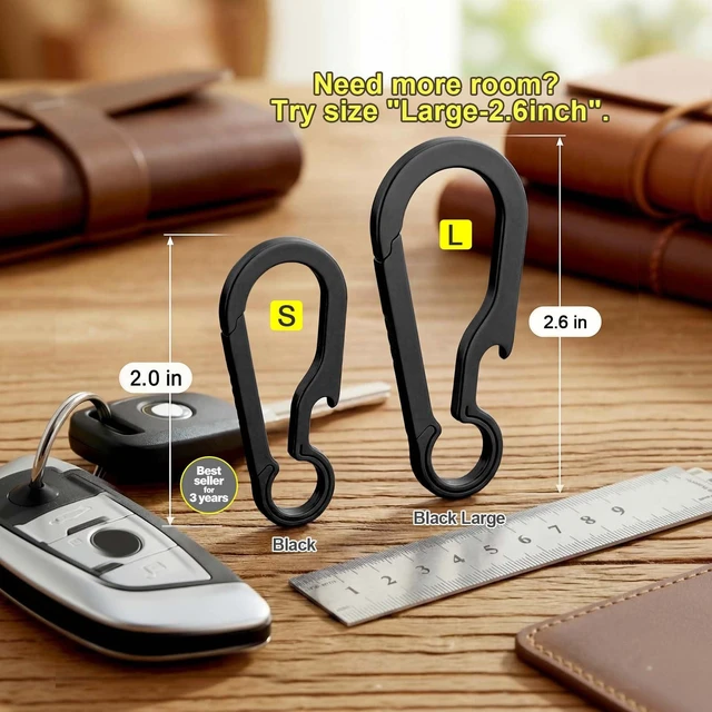 Alt view image 5 of 7 - Titanium Carabiner Keychain Clip for Keys, 2/2.6 Inch Small | Heavy Duty, Key Holder, Quick Release, Ultra Light, Bottle Opener, Hypoallergenic, Valentines Day Gift for Him Men