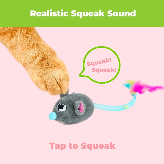 Alt view image 2 of 7 - Catify Interactive Cat Toy - Squeaking Mice Set, Beige & Gray | Catnip Infused, Tap to Activate Squeaks, Soft, For Indoor Kittens & Cats, Independent Play, Attaches to Wand, Pack of 2
