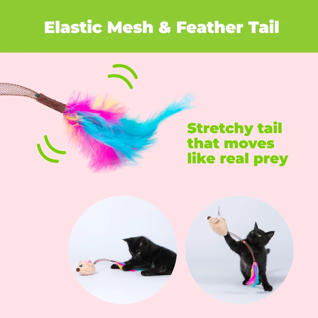 Alt view image 4 of 7 - Catify Interactive Cat Toy - Squeaking Mice Set, Beige & Gray | Catnip Infused, Tap to Activate Squeaks, Soft, For Indoor Kittens & Cats, Independent Play, Attaches to Wand, Pack of 2