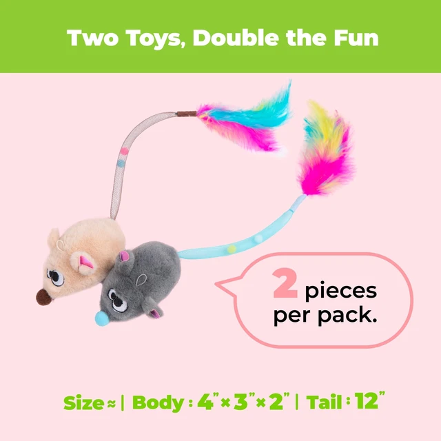 Alt view image 7 of 7 - Catify Interactive Cat Toy - Squeaking Mice Set, Beige & Gray | Catnip Infused, Tap to Activate Squeaks, Soft, For Indoor Kittens & Cats, Independent Play, Attaches to Wand, Pack of 2