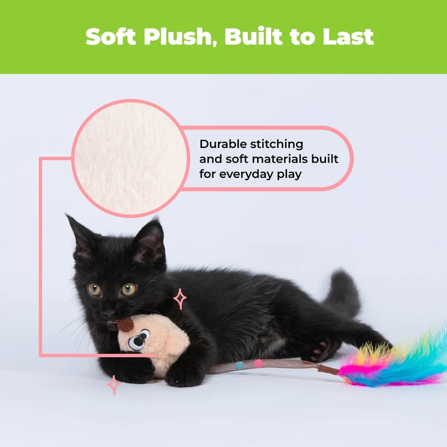 Alt view image 5 of 7 - Catify Interactive Cat Toy - Squeaking Mice Set, Beige & Gray | Catnip Infused, Tap to Activate Squeaks, Soft, For Indoor Kittens & Cats, Independent Play, Attaches to Wand, Pack of 2