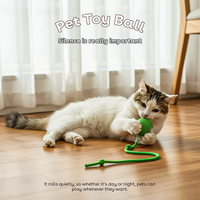 Alt view image 2 of 7 - Interactive Cat Toy Ball, Automatic Intercative Cat Toys for Indoor Cats, The 3rd Generation Agile Moving Cat Ball with Elastic Mesh Tail, Toys for Indoor Adult Cats, Motion Activated (Green)