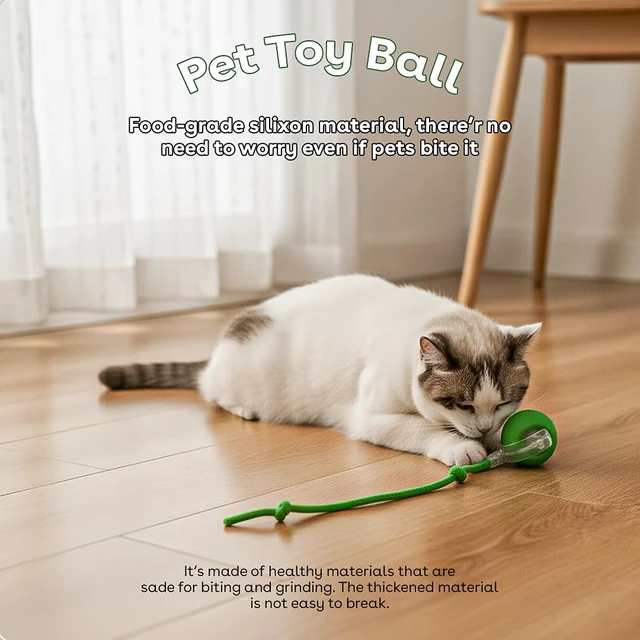 Alt view image 3 of 7 - Interactive Cat Toy Ball, Automatic Intercative Cat Toys for Indoor Cats, The 3rd Generation Agile Moving Cat Ball with Elastic Mesh Tail, Toys for Indoor Adult Cats, Motion Activated (Green)