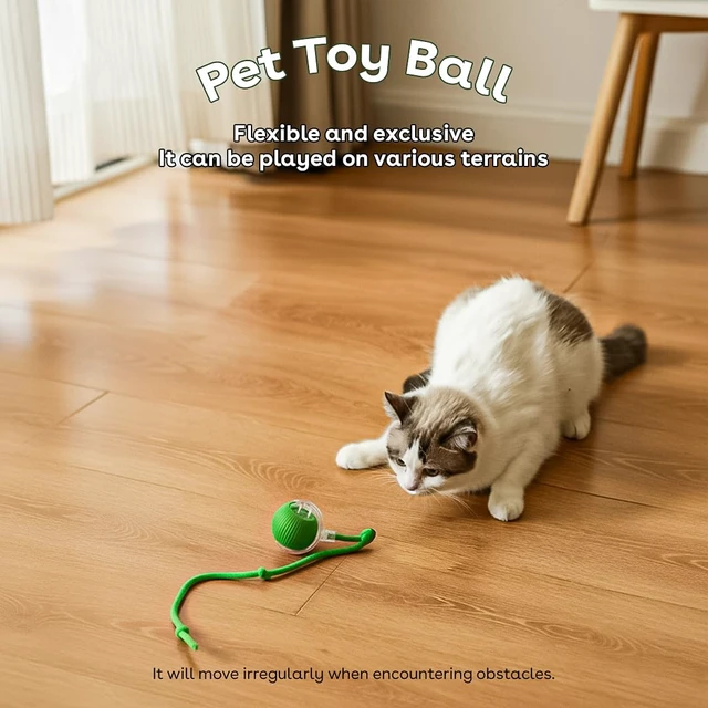 Alt view image 4 of 7 - Interactive Cat Toy Ball, Automatic Intercative Cat Toys for Indoor Cats, The 3rd Generation Agile Moving Cat Ball with Elastic Mesh Tail, Toys for Indoor Adult Cats, Motion Activated (Green)