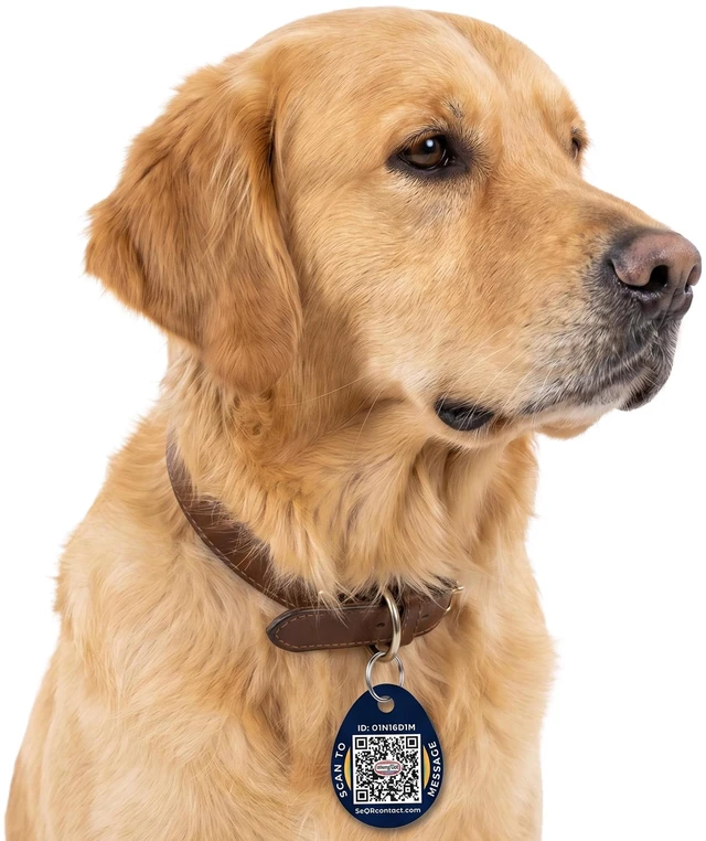 Main image of Privacy Smart Dog Tag | Custom QR Code Tags, Navy, 1-Pack | Protect Personal Info & Pets | Round Acrylic Customizable Pet Tags | Scan Alerts & Secure Messaging | No Subscription Fee