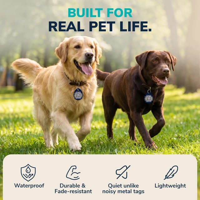 Alt view image 5 of 7 - Privacy Smart Dog Tag | Custom QR Code Tags, Navy, 1-Pack | Protect Personal Info & Pets | Round Acrylic Customizable Pet Tags | Scan Alerts & Secure Messaging | No Subscription Fee