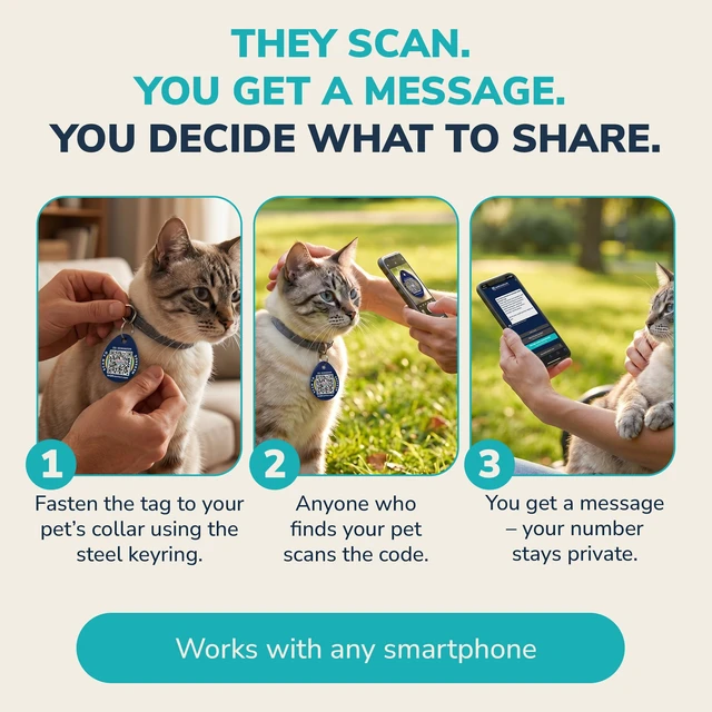 Alt view image 3 of 7 - Privacy Smart Dog Tag | Custom QR Code Tags, Navy, 1-Pack | Protect Personal Info & Pets | Round Acrylic Customizable Pet Tags | Scan Alerts & Secure Messaging | No Subscription Fee