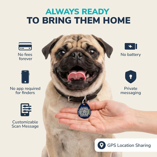 Alt view image 4 of 7 - Privacy Smart Dog Tag | Custom QR Code Tags, Navy, 1-Pack | Protect Personal Info & Pets | Round Acrylic Customizable Pet Tags | Scan Alerts & Secure Messaging | No Subscription Fee