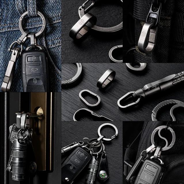 Alt view image 7 of 7 - Titanium Key Ring Clip, Small Carabiner Keychain,Mini Snap Keyring (2Pcs mini clips grey)