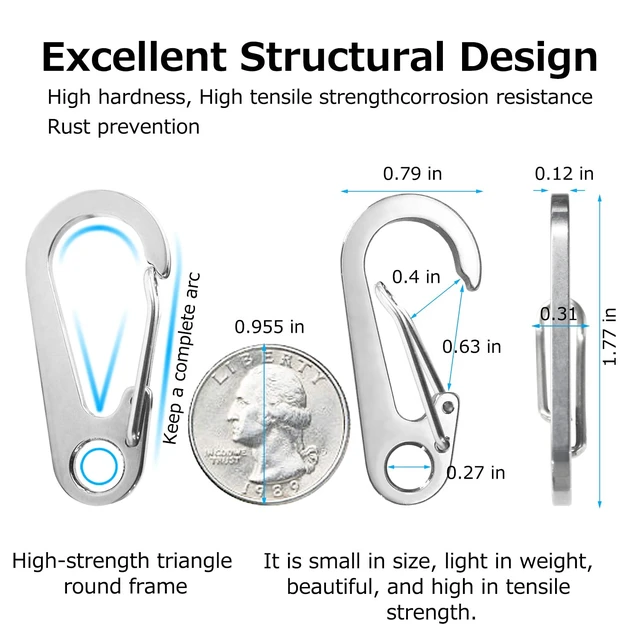 Alt view image 2 of 7 - 10PCS 1.77 Inch Stainless Steel Clip Spring-Snap Hook,EDC Mini Carabiner Custom Quick Release Hook for Outdoor Key Chain Camping Fishing Hiking Traveling
