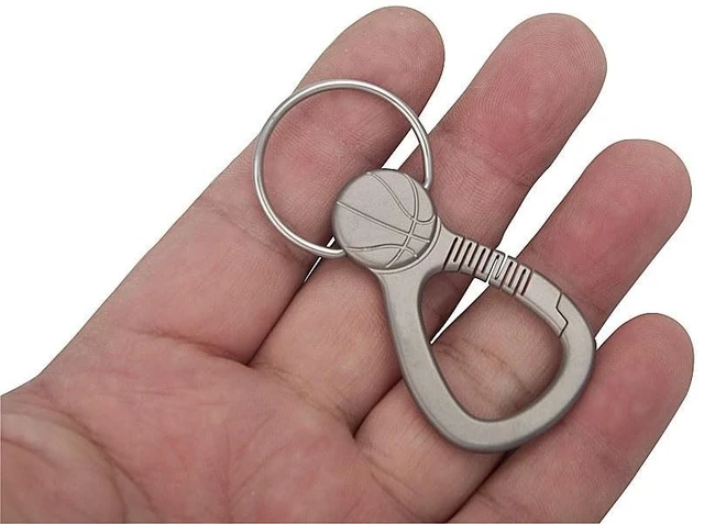 Alt view image 4 of 7 - Titanium Keychain Clip, Small Metal Snap Clips, EDC Palm Sized Quick Release Clip for Home Camping Gift (Basketball Shape)