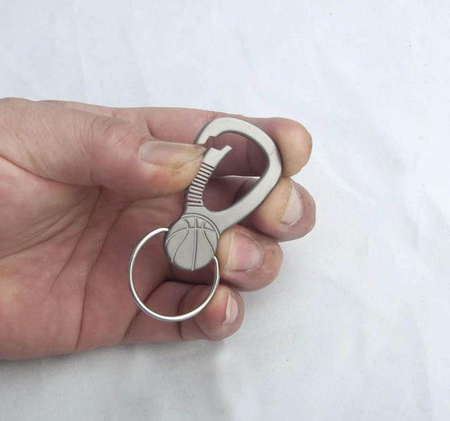 Alt view image 6 of 7 - Titanium Keychain Clip, Small Metal Snap Clips, EDC Palm Sized Quick Release Clip for Home Camping Gift (Basketball Shape)