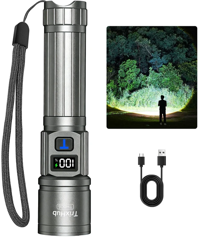 Main image of Rechargeable Flashlight Super Bright Flashlight (Titanium) | LCD Digital Display, 5 Modes, USB C Charging, Zoomable Linternas, Powerful Handheld Flashlights for Home Emergencies Camping