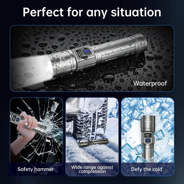Alt view image 7 of 7 - Rechargeable Flashlight Super Bright Flashlight (Titanium) | LCD Digital Display, 5 Modes, USB C Charging, Zoomable Linternas, Powerful Handheld Flashlights for Home Emergencies Camping