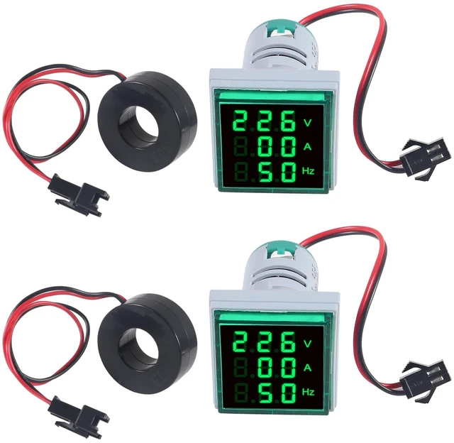 Main image of 2PCS 3 in 1 Digital Voltmeter Ammeter Frequency Indicator AC 60-500V 0-100A 20-75Hz 22mm Square Head Multifunction LED Amp Meter Voltage Detector with CT (Green)