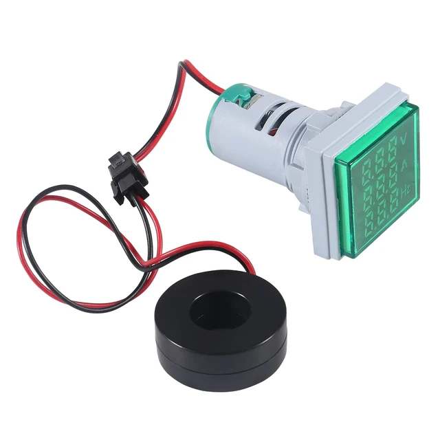 Alt view image 2 of 7 - 2PCS 3 in 1 Digital Voltmeter Ammeter Frequency Indicator AC 60-500V 0-100A 20-75Hz 22mm Square Head Multifunction LED Amp Meter Voltage Detector with CT (Green)
