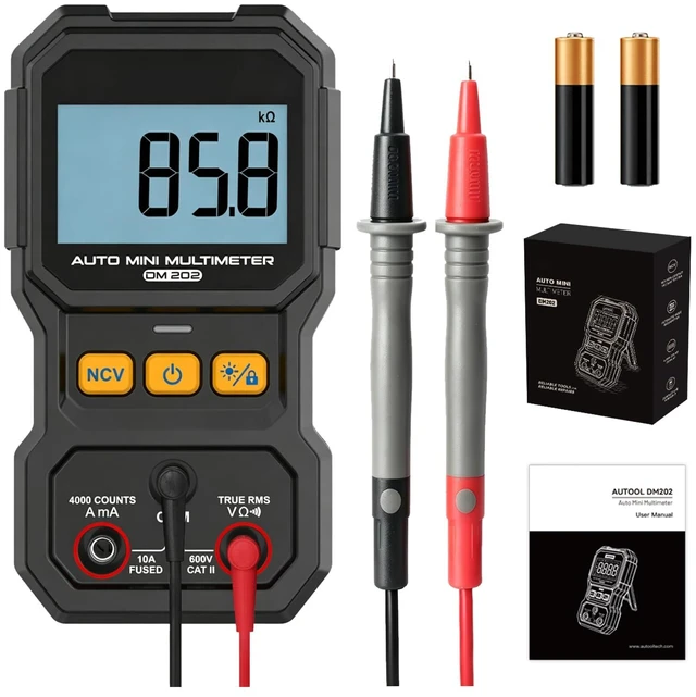 Main image of DM202 Mini Multimeter, 4000 Counts True RMS Auto-Ranging, NCV, Voltage/Current/Resistance/Continuity, Data Hold Backlight, Portable Pocket Meter for Auto Home Electrical Test