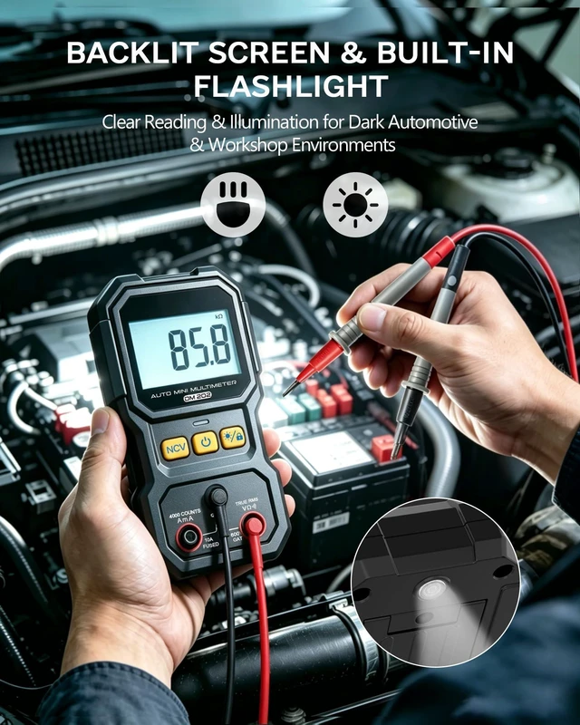 Alt view image 4 of 7 - DM202 Mini Multimeter, 4000 Counts True RMS Auto-Ranging, NCV, Voltage/Current/Resistance/Continuity, Data Hold Backlight, Portable Pocket Meter for Auto Home Electrical Test