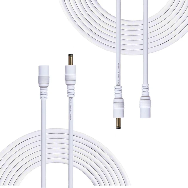 Main image of DC Power Adapter Extension Cable, 1.35mm x 3.5mm Male to Female Jack DC 5V Plug Extension Cord for CCTV Security Camera etc., 2pcs 5m/16.4Feet White