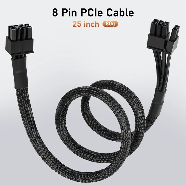 Alt view image 5 of 6 - PCIe Cable for MSI Mag a750gl a850gl,8 Pin to 6+2 Pin GPU Power Cable for MSI PSU,Braided Sleeved GPU Power Supply Cables(25.5 inch),PCIe 8 Pin Male Rated for 10A Current (Black)