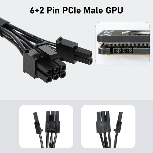 Alt view image 3 of 6 - PCIe Cable for MSI Mag a750gl a850gl,8 Pin to 6+2 Pin GPU Power Cable for MSI PSU,Braided Sleeved GPU Power Supply Cables(25.5 inch),PCIe 8 Pin Male Rated for 10A Current (Black)