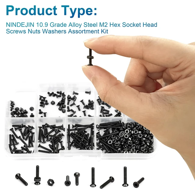 Alt view image 5 of 7 - M2 Screws, Metric M2-0.4 Flat Head Allen Socket Drive Screw, 452 pcs M2 Tiny Nuts Assortment Kit for 3D Printing Projects, RC Airplanes and Other Small Projects (9 Screw Lengths)