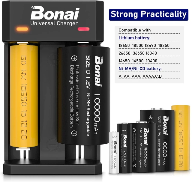 Alt view image 2 of 7 - Battery Charger for 1.2V Ni-MH AA AAA C D Rechargeable Batteries, All Types of 3.7V Lithium Batteries - 2 Slots USB Charger