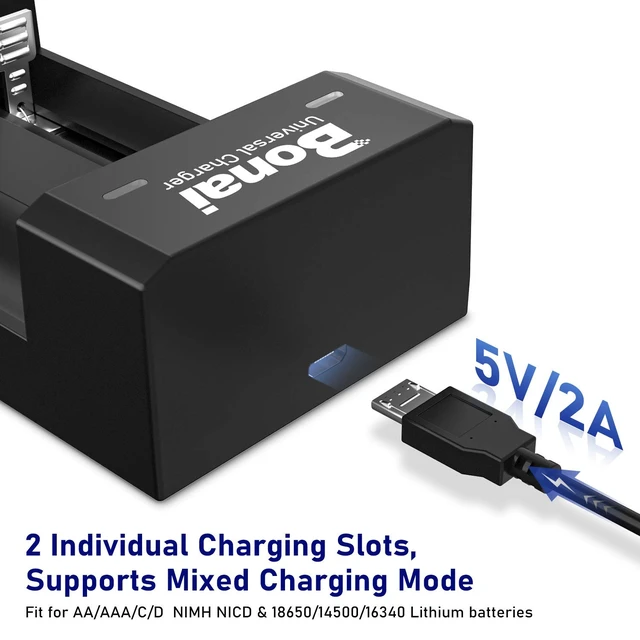 Alt view image 5 of 7 - Battery Charger for 1.2V Ni-MH AA AAA C D Rechargeable Batteries, All Types of 3.7V Lithium Batteries - 2 Slots USB Charger
