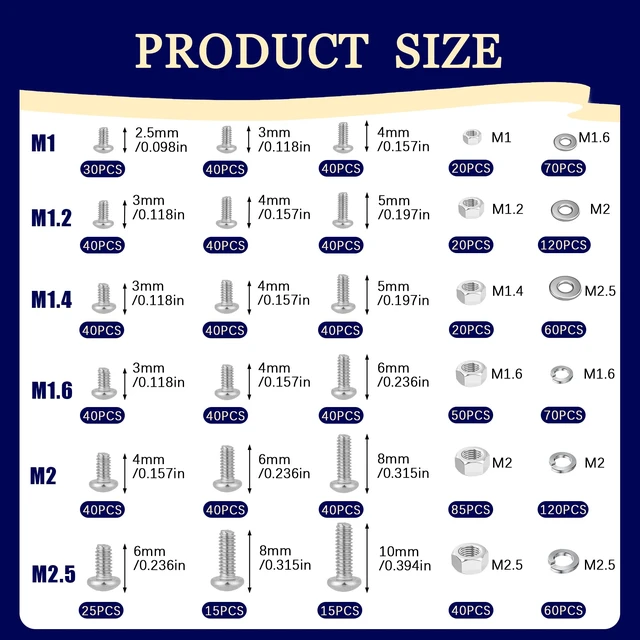 Alt view image 2 of 6 - 1380PCS Stainless Steel Metric Micro Screws Nuts wahers Assortment | Mini Screw Kit M1/M1.2/M1.4/M1.6/M2/M2.5 Phillips Pan Head Tiny Screws, for Glasses/ Watches/ Clocks/ Computer/ DIY Project