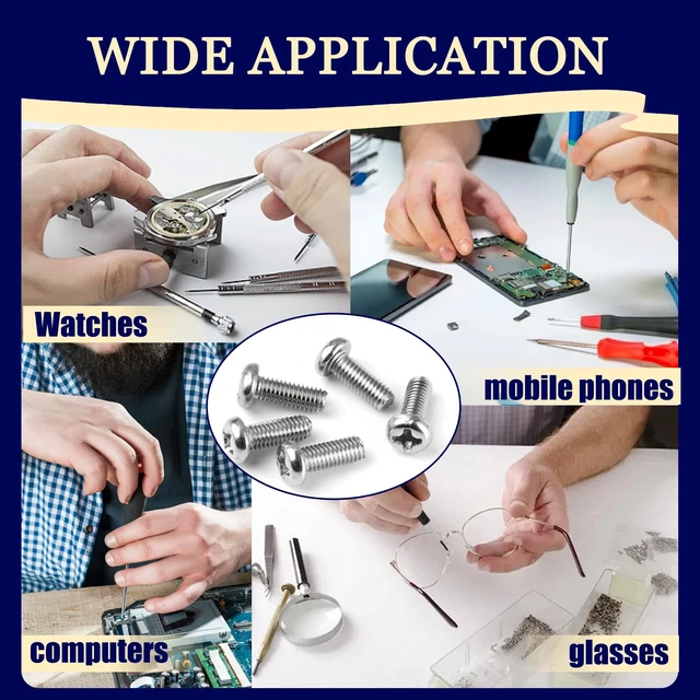 Alt view image 4 of 6 - 1380PCS Stainless Steel Metric Micro Screws Nuts wahers Assortment | Mini Screw Kit M1/M1.2/M1.4/M1.6/M2/M2.5 Phillips Pan Head Tiny Screws, for Glasses/ Watches/ Clocks/ Computer/ DIY Project