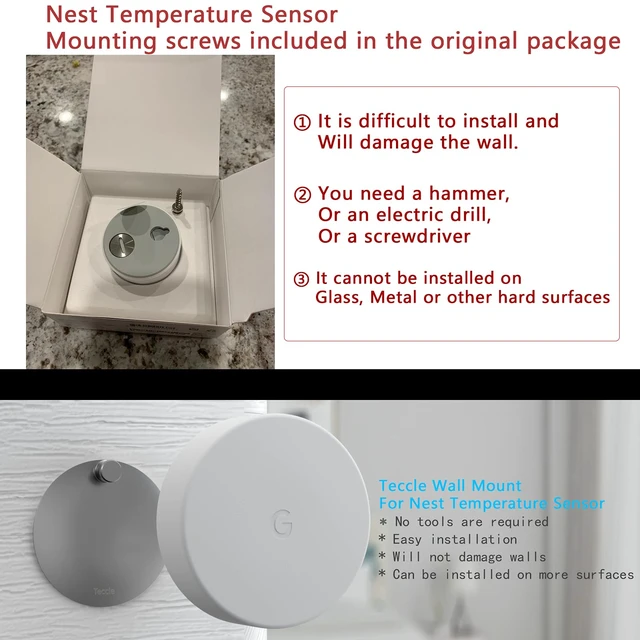 Alt view image 5 of 6 - 3 Pack Wall Mount for Nest Temperature Sensor 2nd Gen / 1st gen | No Hole Stainless Steel Bracket Plate for Google Nest Temperature Sensor Mount to Smooth and Dry Surface