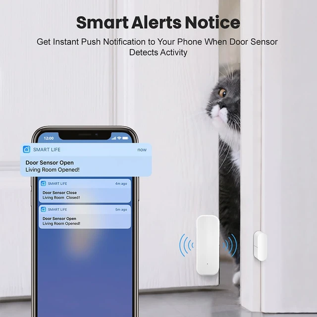 Alt view image 2 of 6 - Smart WiFi Door Sensor: Wireless Window Sensor with App Notification Alert, Tuya Door Open Contact Sensor for Home Security, No Hub Required, Compatible with Alexa Google Assistant