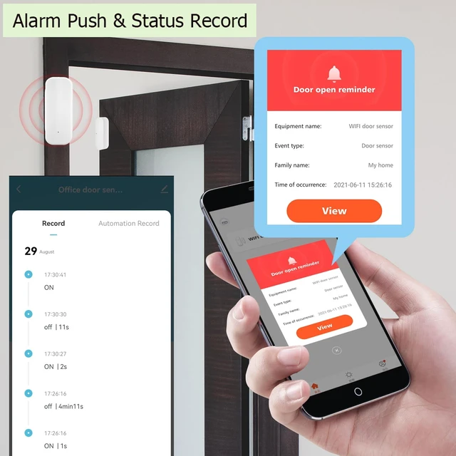 Alt view image 5 of 6 - Smart WiFi Door Sensor: Wireless Window Sensor with App Notification Alert, Tuya Door Open Contact Sensor for Home Security, No Hub Required, Compatible with Alexa Google Assistant
