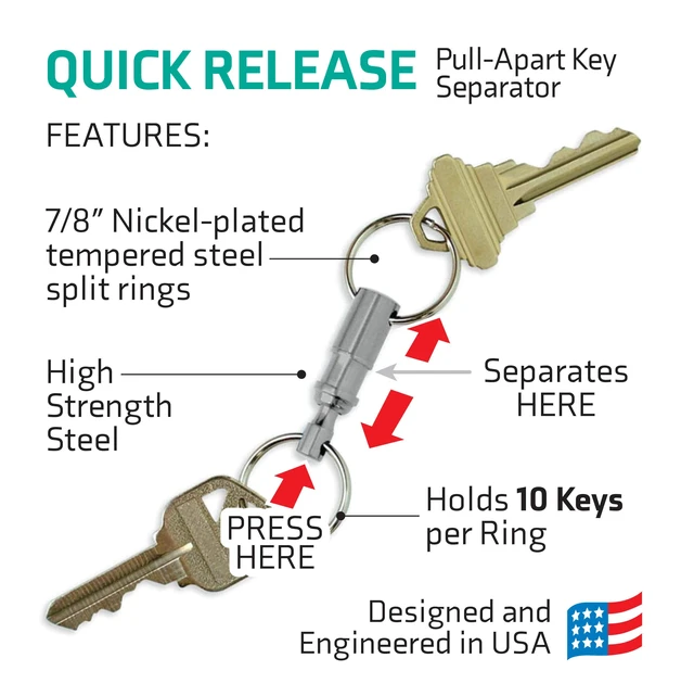 Alt view image 3 of 5 - Quick Release, Pull-Apart Key Holder Separator, Pack of 5, Silver (70705)