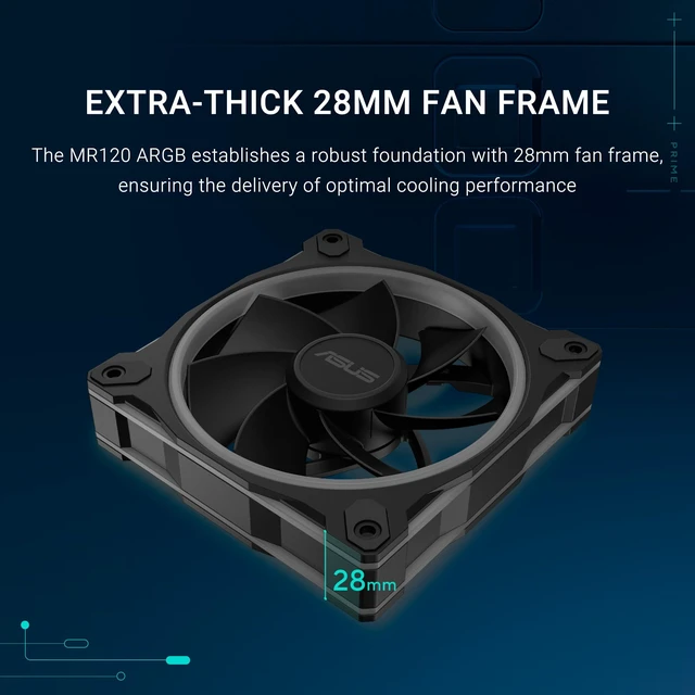 Alt view image 2 of 7 - Prime MR120 ARGB Reverse Fan Black Single Pack, 28mm Extra-Thick Frame, Quiet, high-Performance Cooling with PWM, 20 ARGB LEDs with Dual-Sided Frame Lighting, Aura Sync, 2 Year Warranty