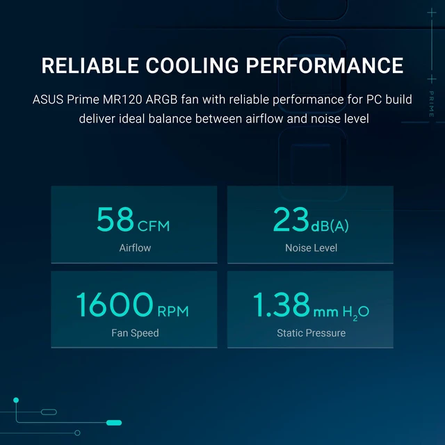 Alt view image 5 of 7 - Prime MR120 ARGB Reverse Fan Black Single Pack, 28mm Extra-Thick Frame, Quiet, high-Performance Cooling with PWM, 20 ARGB LEDs with Dual-Sided Frame Lighting, Aura Sync, 2 Year Warranty