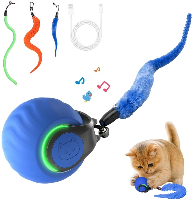 Main image of 2026 Interactive Cat Toys with Bird Sounds & 3 Modes for Indoor Cats Play | Bird Sounds, 3 Speed Modes, 3 Tails, Rechargeable Automatic Rolling, Fast Charging Ball, For Indoor