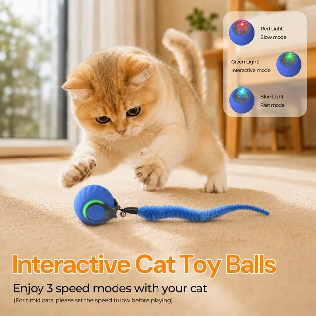 Alt view image 2 of 7 - 2026 Interactive Cat Toys with Bird Sounds & 3 Modes for Indoor Cats Play | Bird Sounds, 3 Speed Modes, 3 Tails, Rechargeable Automatic Rolling, Fast Charging Ball, For Indoor
