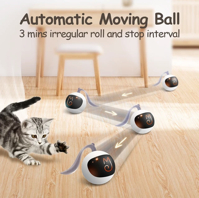 Alt view image 2 of 7 - Interactive Cat Ball Toy Set, Fun Tracker, Automatic Rolling Chase Ball with Fluffy Tail, A Small Mice, Rechargeable (White)