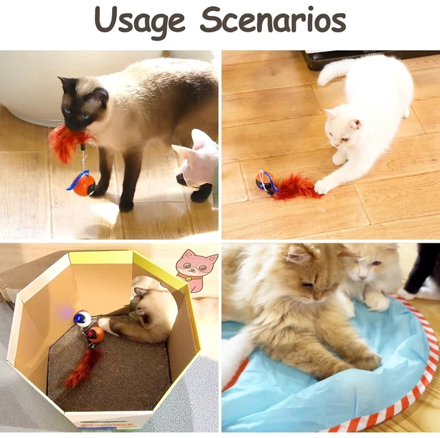 Alt view image 4 of 7 - Interactive Cat Ball Toy Set, Fun Tracker, Automatic Rolling Chase Ball with Fluffy Tail, A Small Mice, Rechargeable (White)