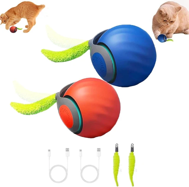 Main image of 2 Pack Interactive Cat Toy Balls for Indoor Cats, Speedy Tail 3.0 | Cat Toy Two Speed Smart Automatic Activate Cat Toy Moving Ball with Tail for Bored Indoor Adult Cats (Orange + Blue)