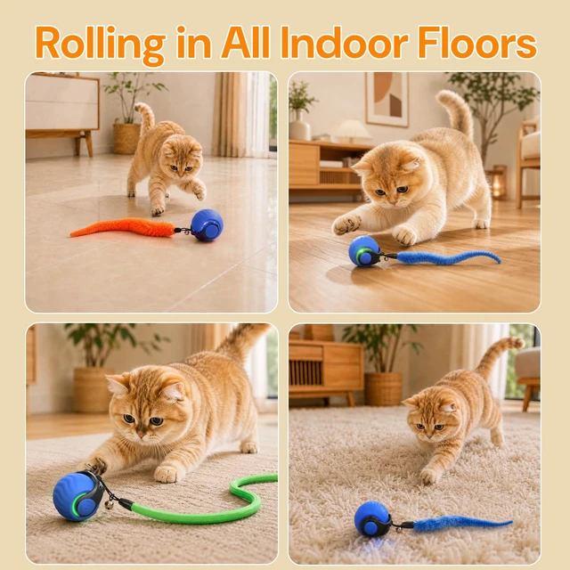 Alt view image 5 of 7 - 2026 Interactive Cat Toys with Bird Sounds & 3 Modes for Indoor Cats Play | Bird Sounds, 3 Speed Modes, 3 Tails, Rechargeable Automatic Rolling, Fast Charging Ball, For Indoor
